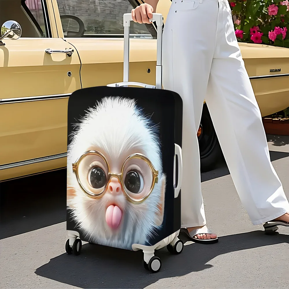 1pc Cute White Monkey with Glasses Print Luggage Cover. Fits suitcases from 18 to 32 inches; effectively protects your luggage.
