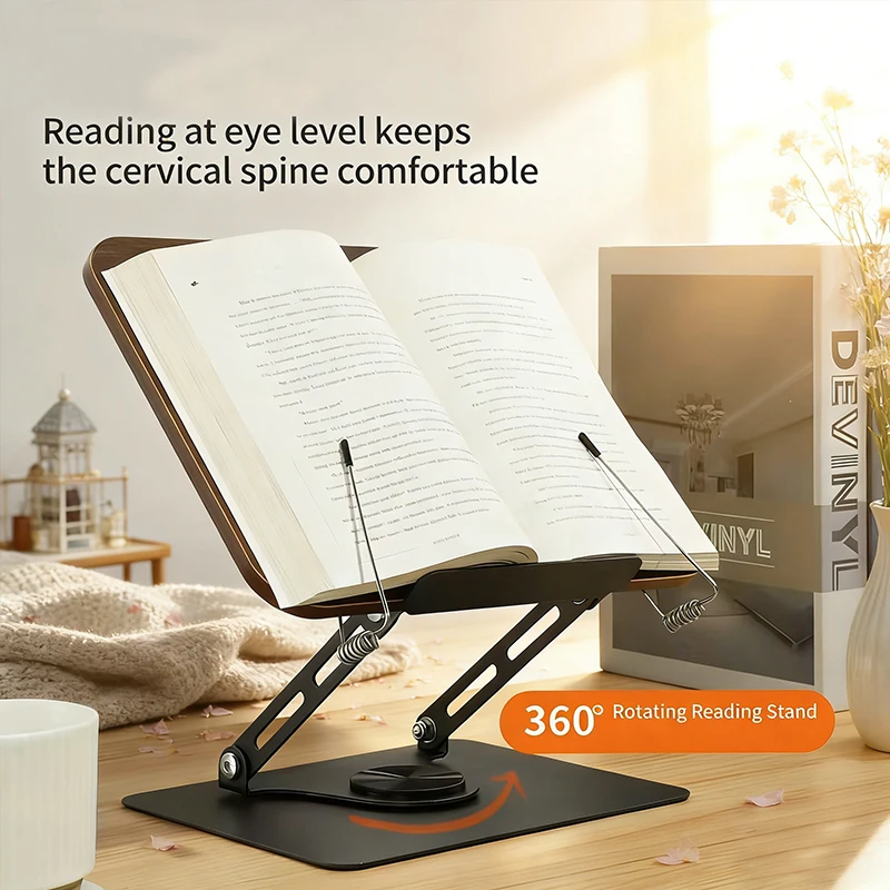 Rotating Wood Grain Reading Bookshelf Reading Bracket Children's Desktop Learning Multifunctional Book Flat Support Rack