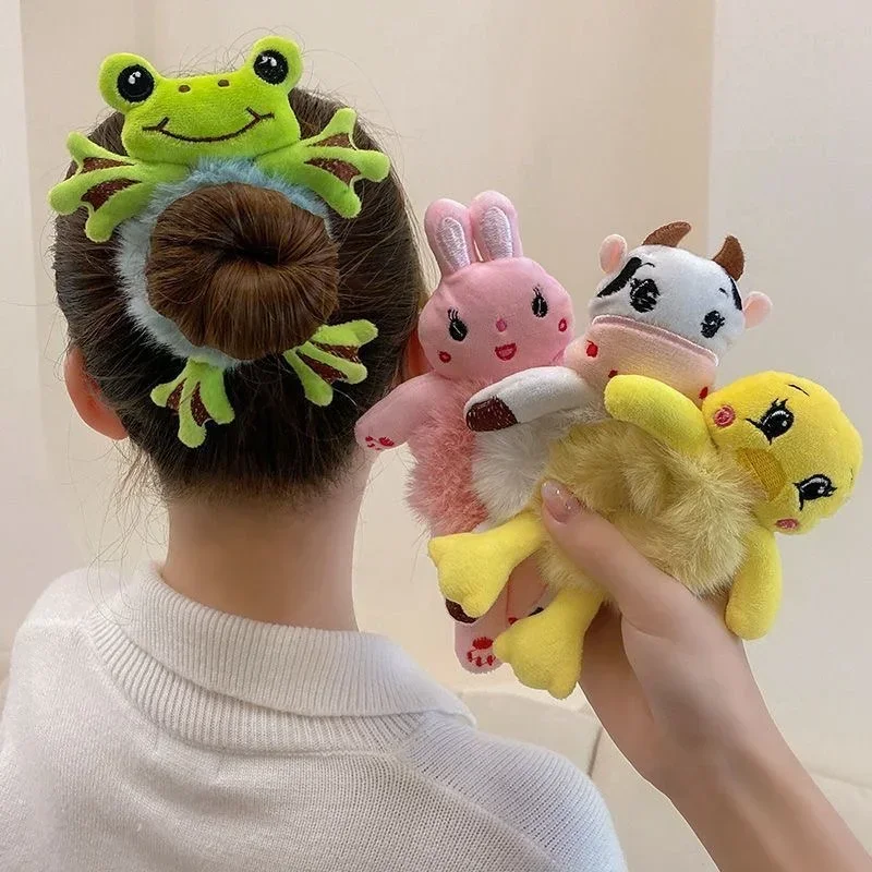 Diademas elásticas de animales de felpa para niña y mujer, lazos de cuerda para el pelo de gato y Rana, pasadores para niños, accesorios para el