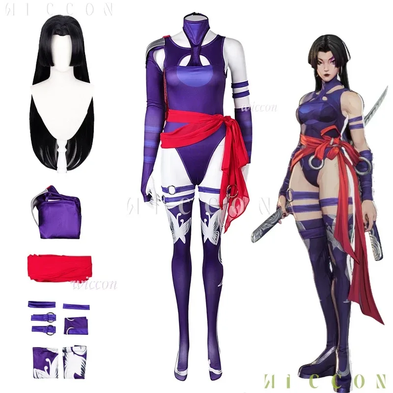Mv المنافسين Psylocke ساي تأثيري حلي شعر مستعار أنيمي لعبة الملابس موحدة هالوين مثير تأثيري المرأة الانتقام دعوى ملحمة O disfraz