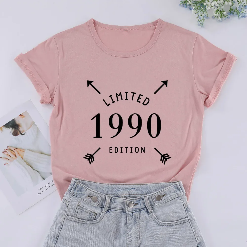 limited 1990 edition Fashion Korean Letter Women T-shirt Cotton Plus Size Female Clothing O Neck Shirt Short Sleeve Girl Top Tee