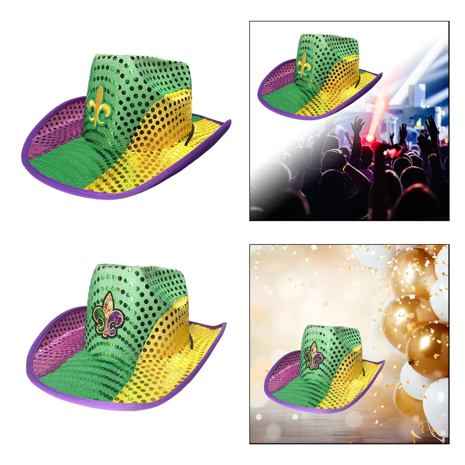 Sequin Cowboy Hat Photo Props Costume Hat Comfortable Western Cowgirl Hat for Nightclub Role Playing Holiday Birthday Wedding