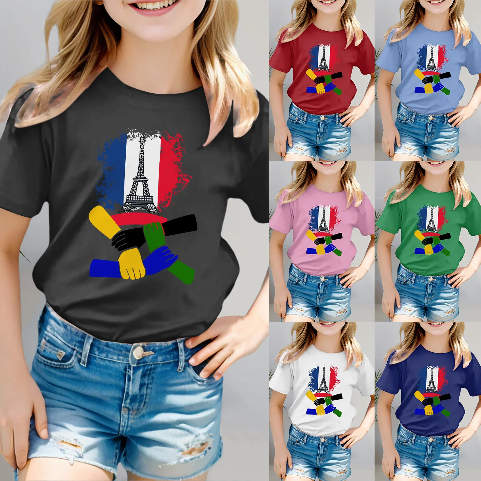 France 2024 Kids T Shirts Sports Tees Tops Girls Children Clothes Summer Crewneck TShirt Casual Fit Basic Shirts Blouse Outfits