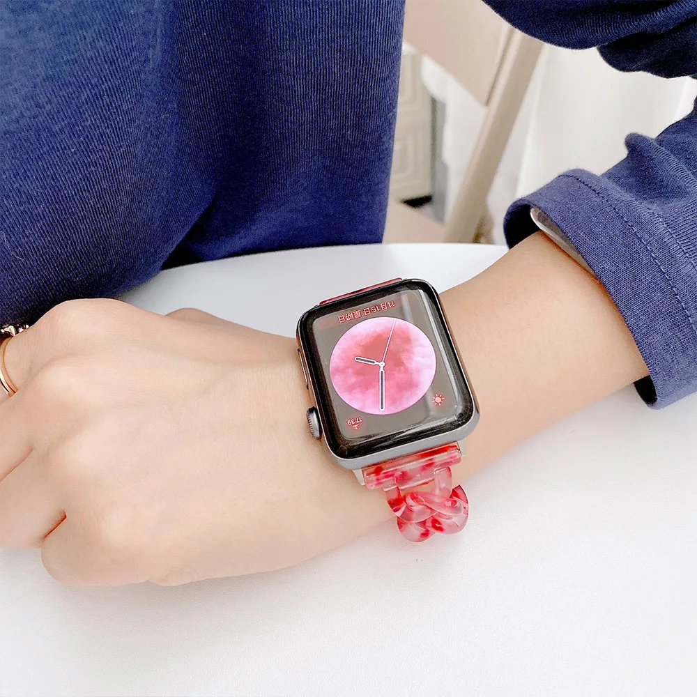 Resin Strap for Apple Watch Band 8 7 45mm 41mm Women Bracelet Wristband for iWatch Series 65432SE 44mm 40mm 42mm 38mm Ultra 49mm