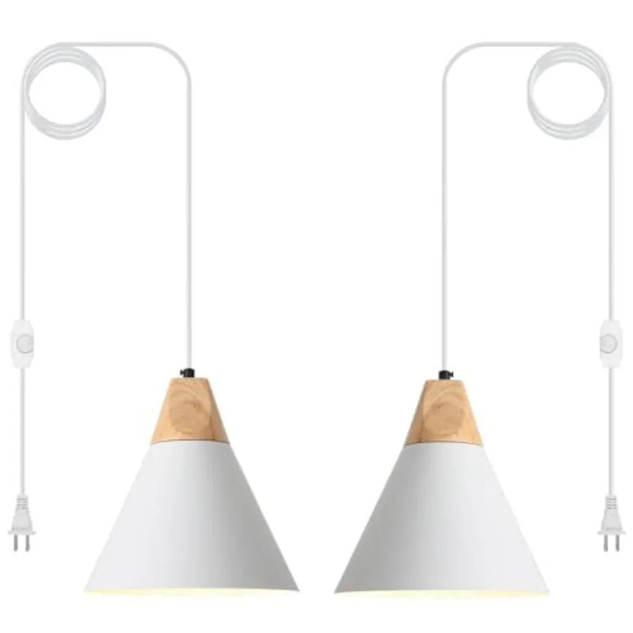 

Plug in Pendant Light 2 Pack 9.4inch Hanging Lights with Plug in Cord 14.7 ft White Pendant Light Plug in Hanging Pendant Light