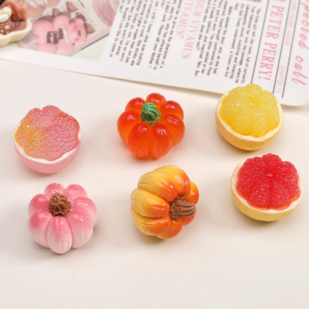 10/100pcs Kawaii Miniatures 3D Pomelo Pumpkin Resin Dollhouse Cabochon Decor DIY Charm Accessory Scrapbook Decorations