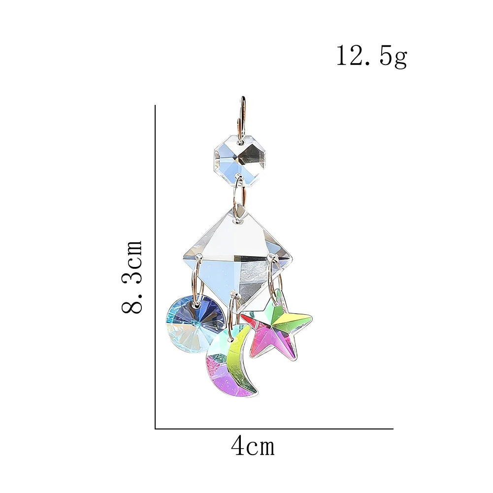 Moon and Star Crystal Suncatcher with Prisms AB Color Rainbow Maker Window Hanging Ornament DIY Everyday Pendants Small Keychain