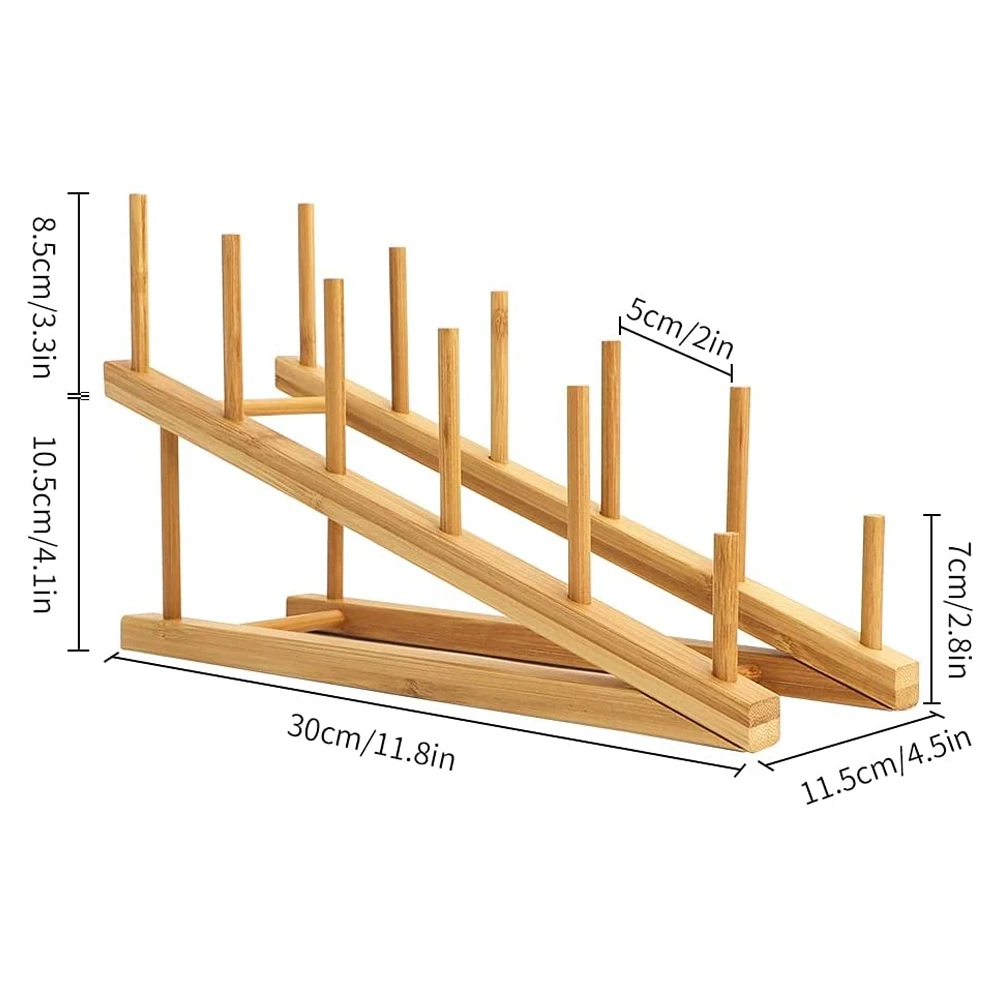 Hot Selling-2 PCS Wooden Dish Rack Bamboo Plate Rack Stand Pot Lid Holder, Dish Drying Rack Kitchen Cabinet Organizer For Dish P