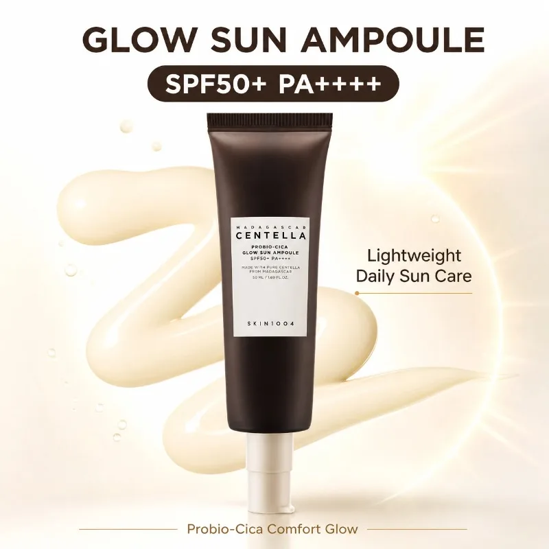 Korean Centella Probio-Cica Glow Suncreen Ampoule,SPF50+ Sun Protection,Facial Moisturising Daily Sun Face Cream Ampoule 50ml