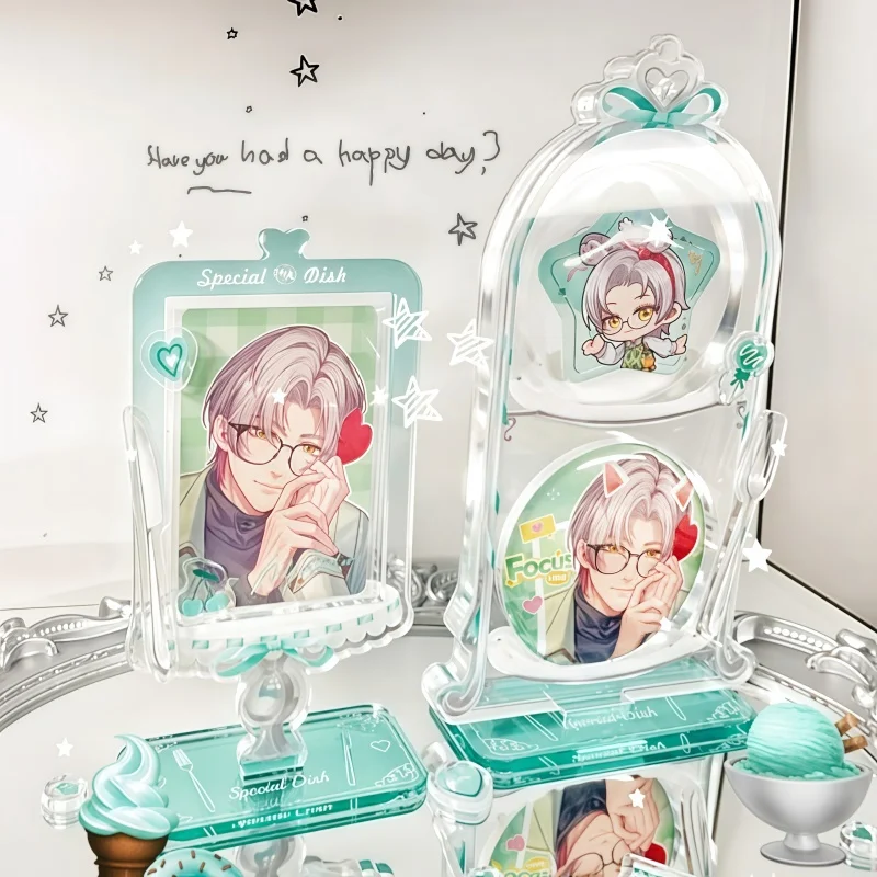 Sweet Afternoon Tea Acrylic Display Stand, Dessert 58/75mm Badge & 3/3.5inch Photocard Frame, for Anime Kpop Merch Desk Decor