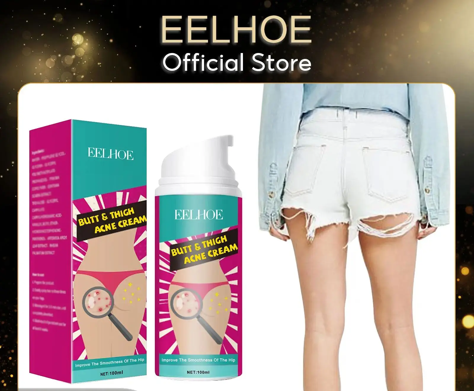 EELHOE 100ml Butt Acne Clearing Spot Treatment Cream Remove Pimples Moisturizing Skin Brighten Smooth Thigh Acne Removal Cream