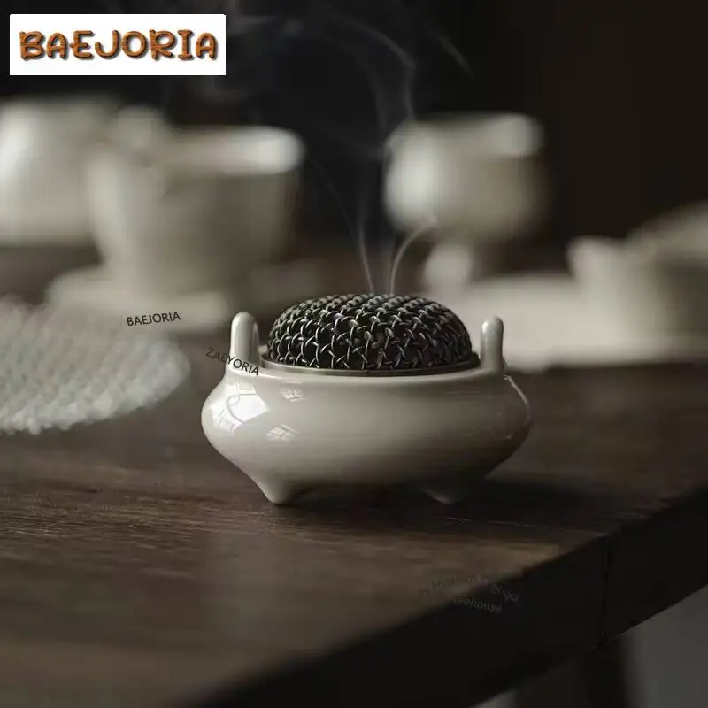 Plant Ash Handmade Incense Burner Zen Ceramic Incense Holder Elegant Diffuser Scented Aromatic Candles Drinkware Equipment Craft
