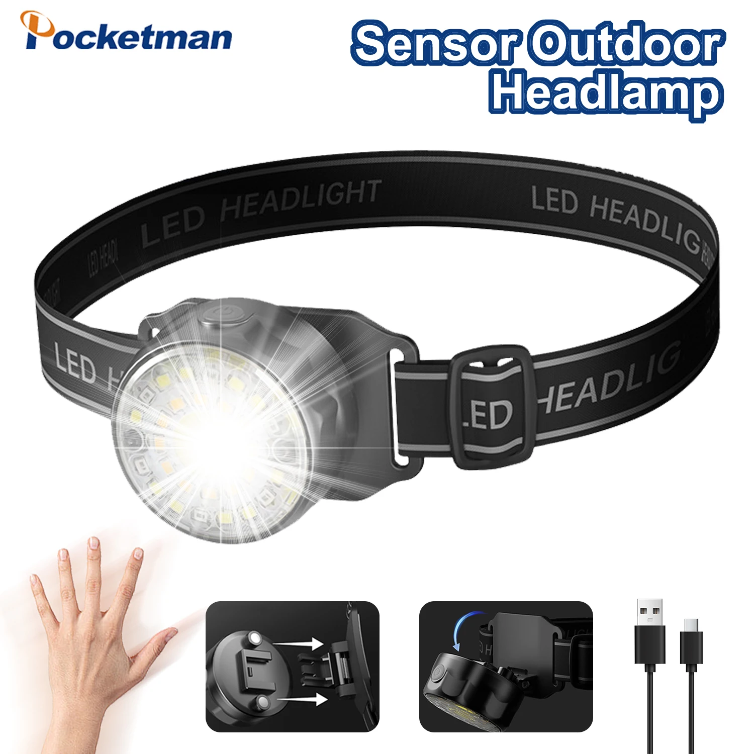 

LED Mini Headlamp USB Rechargeable Motion Sensor Head Torch Portable Fishing Camping Outdoor Head Light Work Flashlight Lantern