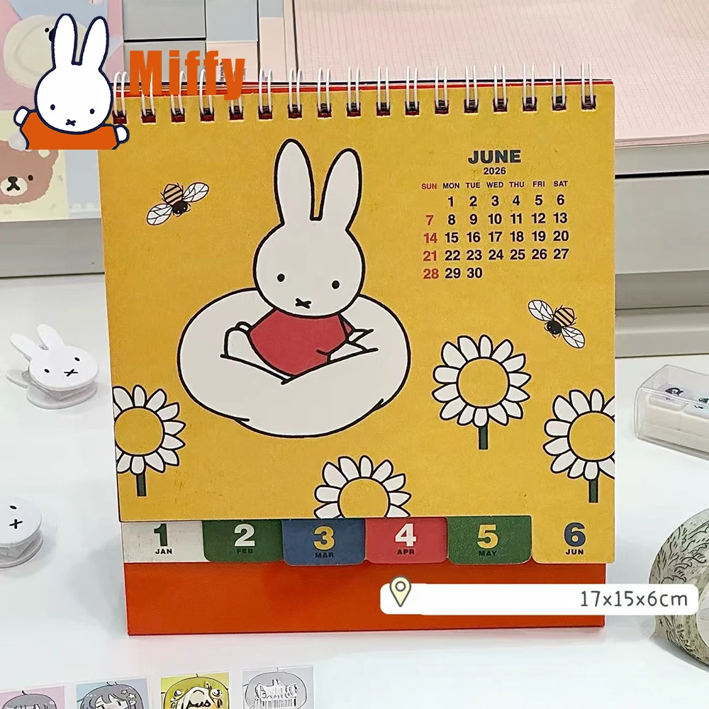 Kawaii Miffy 2026 Desk Calendar Cute Rabbit Standing Flip Date Planner Desktop Monthly Schedule Planner Students Girls Gift