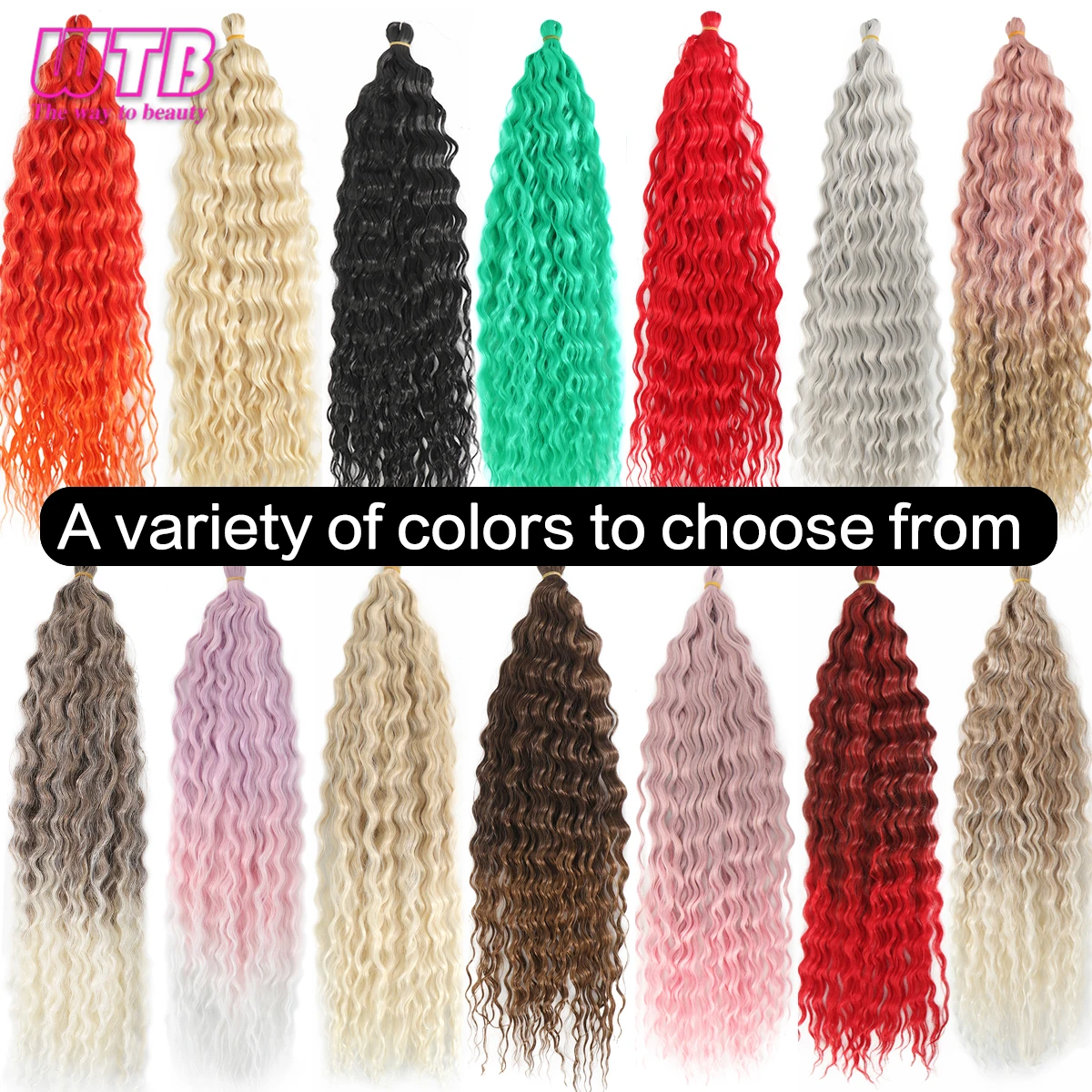 WTB-Tresses synthétiques ondulées au crochet, 22 pouces, extensions capillaires