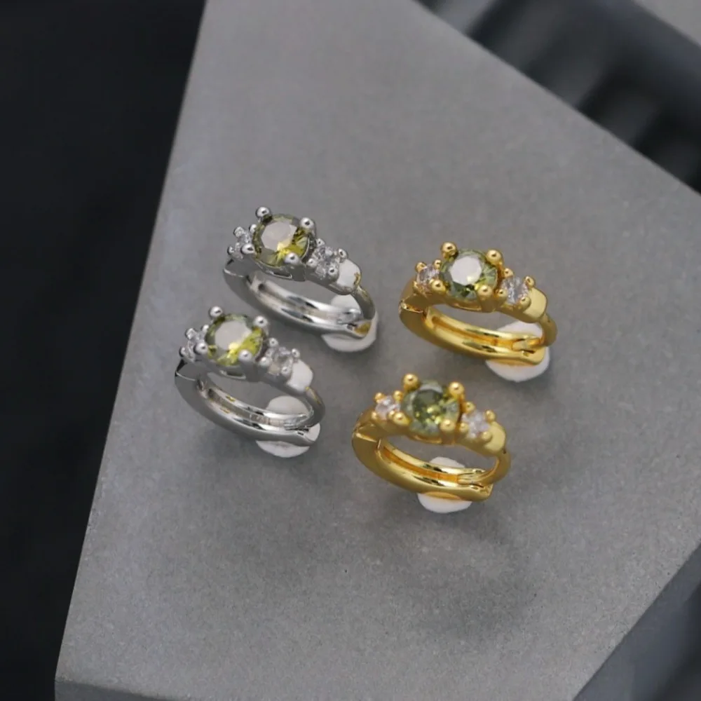1 Pair of French-Style Vintage Olive Green Zircon Earrings, Mini and Delicate, Elegant and Complexion-Enhancing, Dual-Tone Gold and Silver Versatile Everyday Commuter Earrings, Evening Party Women's Accessories, Holiday Gift