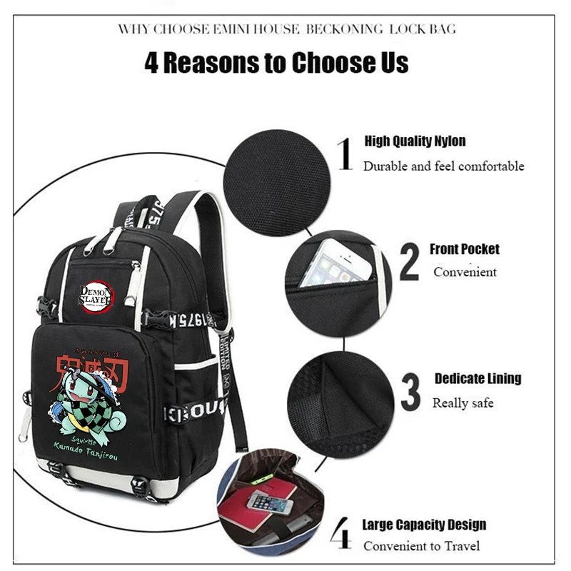 Anime Demon Slayer Backpack for Teen Boys Girls Back To School Backpack Student Schoolbag Men Women Leisure Usb Travel Bags