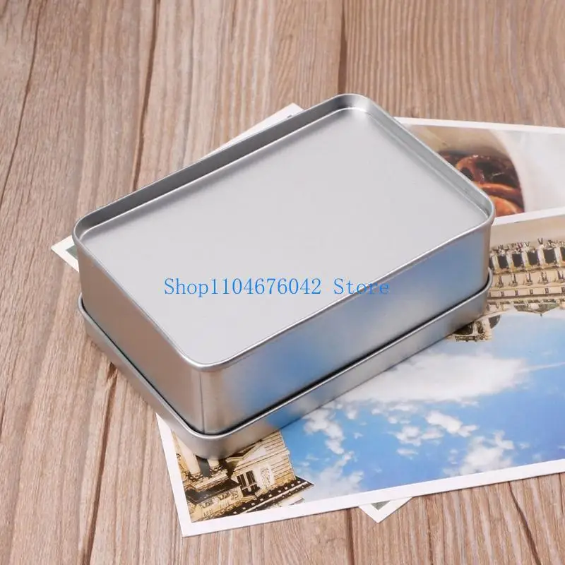652F Tinplate Storage Box with Lid Portable Fillable Watercolored Jewelry Makeup