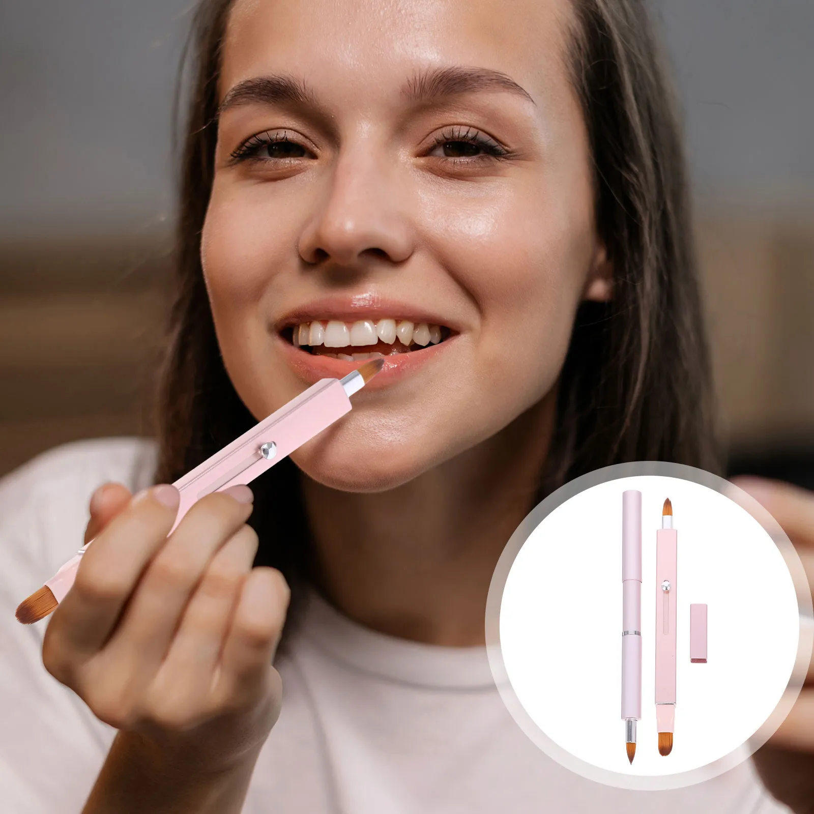 2 stuks intrekbare lippenborstel zachte haren draagbare lippenstiftapplicator make-uphulpmiddelen voor vrouwen glansbalsem applicatie