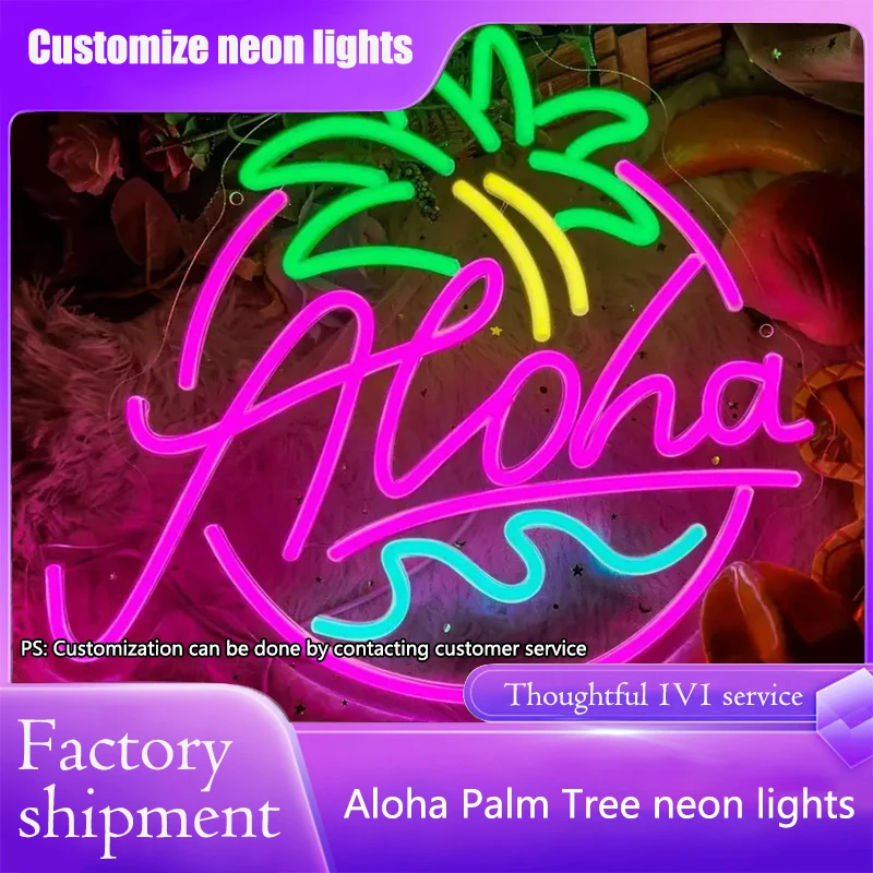 Aloha Palm Tree на заказ светодиодный знак с именем подарок Настенный декор Декор для спальни персонализированный DIY Свадьба День рождения Магазин 36X20CM для мальчиков