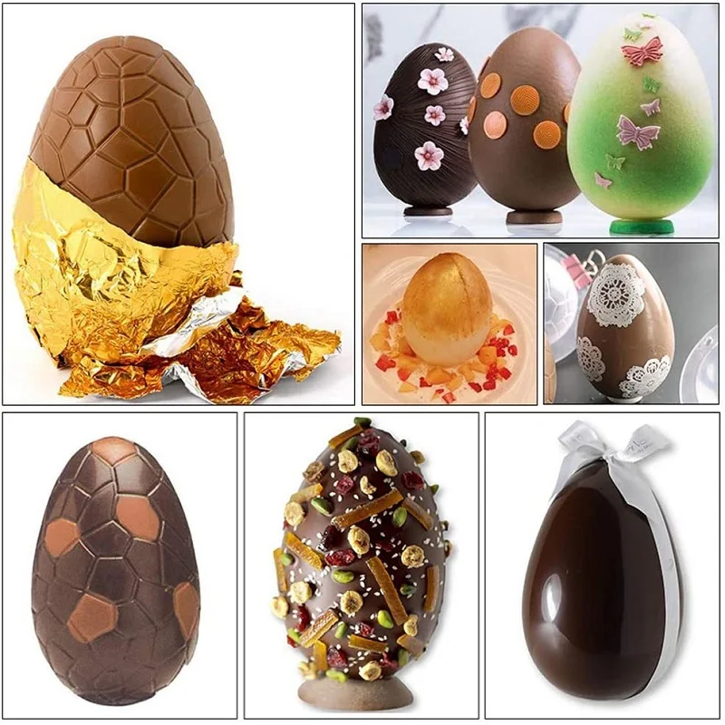 DIY Chocolate Mold 3D Polycarbonate Easter Egg Shape Cake Decoration Mould Candy Pudding Molds Baking Pastry Tools Accessories