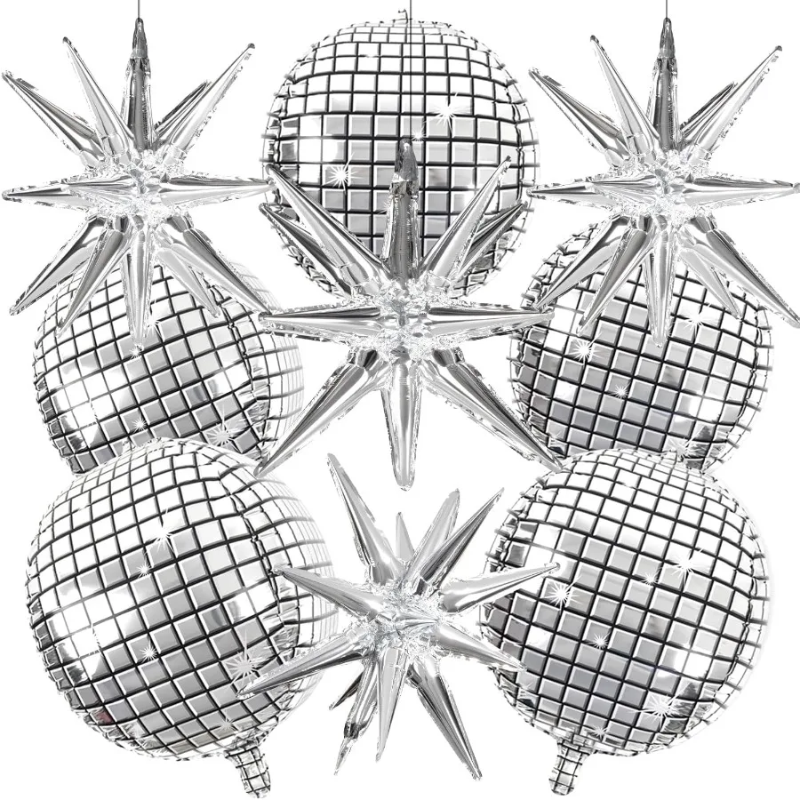 22 بوصة كبيرة 4D لامع الفضة ديسكو بالونات مع نجوم ل 70s ديسكو ديكور حفلات تحت عنوان عيد ميلاد السنة الجديدة عيد الميلاد احتفال