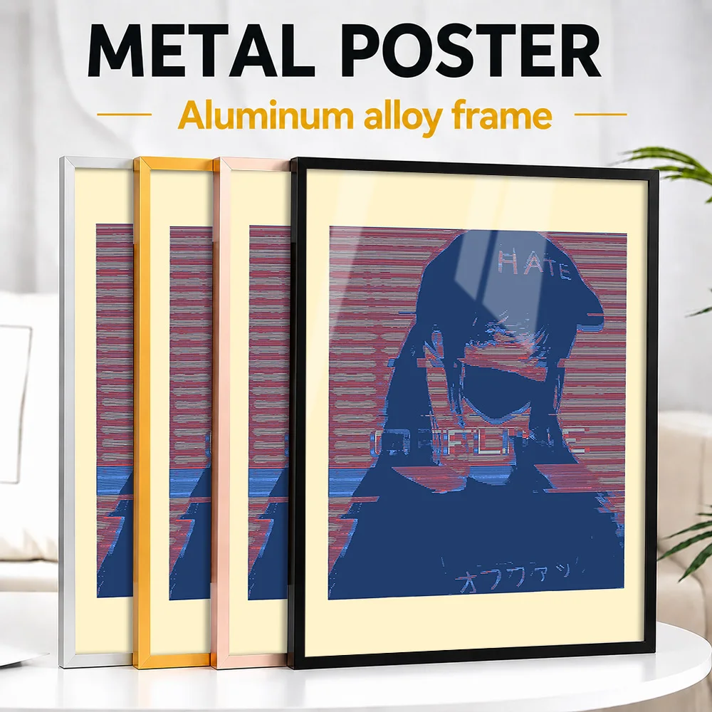 I Hate Myself Anime Boy Framed Aluminum Metal Poster Customized Photo Soft Cel Shaded Style Wall Art For Bedroom Birthday Gift