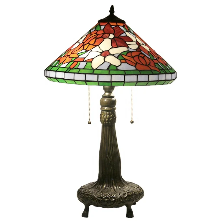 16 Inch European Retro Style Tiffany home Table Lamp with Colorful Floral Pattern Stained Glass lamp