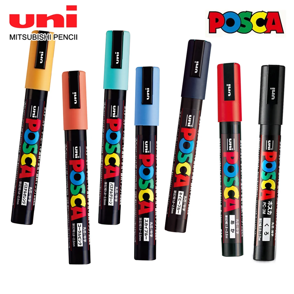 1pcs Japan UNI POSCA Markers PC-1M/3M/5M Acrylic Graffiti Pen Waterproof DIY Stackable Color Art Painting School Supplies