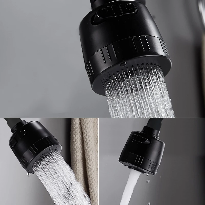 BAKALA Matte Black Kitchen Faucet Wall Mounted Brass 360 Rotation Spout Single Handle Hot Cold Water Mixer With Sprayer Head