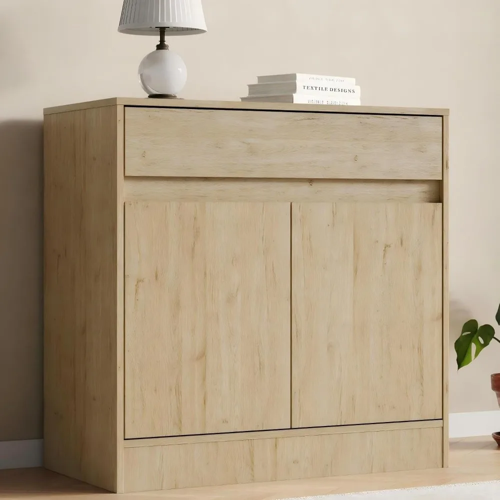 Sponsored  Housoul Buffet Storage Cabinet with 2 Doors and Drawer, Natural Oak | Coffee Bar Cabinet with Adjustable Shelf, Modern Kitchen Buffet Sideboard for Living Room, Kitchen
