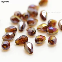 Isywaka 70pcs Deep Brown AB Color 5*7mm Faceted Teardrop Beads Austria Crystal Beads charm Glass Beads Loose Spacer Bead