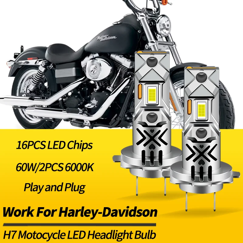2PCS H7 LED Headlight Bulbs High Low Beams Canbus For Harley-Davidson Dyna FXDB 2006 2007-2017 With Fan Motocycle Accessori