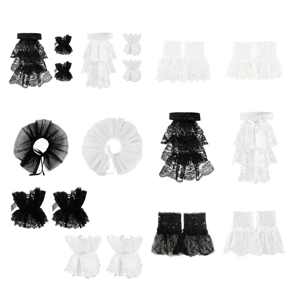 كشكش الياقة والأصفاد مهرج كشكش طوق أبيض أسود الدانتيل Jabot الرجعية الفيكتوري طوق ل تأثيري هالوين زي حفلة التيار المتناوب