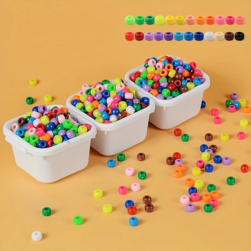 Pony-Perlen 300/600/1000 Stück 6x9mm, Gemischte Farben Kunststoffperlen-Set für DIY-Schmuck, Armbänder, Halsketten, Schlüsselanhänger, Bastelbedarf – Detail 5