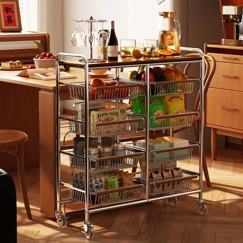 Living room mobile snack storage rack, household vegetable sorting basket, kitchen storage rack, floor to floor multi story