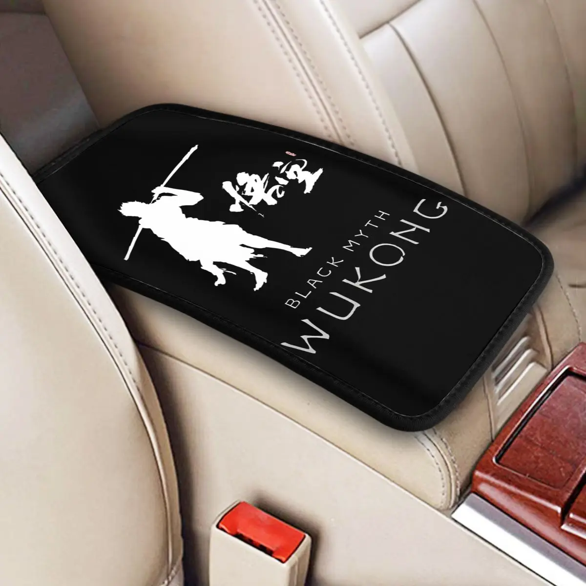 Leather Car Armrest Cover Mat Black Myth Wukong Center Console Cover Pad Monkey King Game Gifts Car Interior Cushion