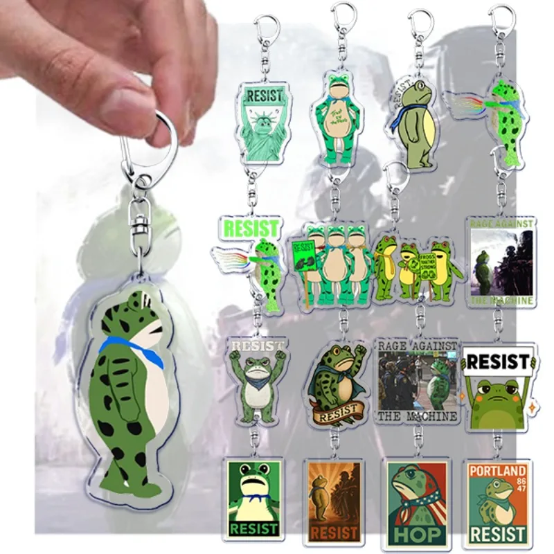 Funny Portland Frog Dont Obey Keychain Accessories Bag Charms Protest Resist Frogs Keyrings Jewelry Fans Freinds Gift