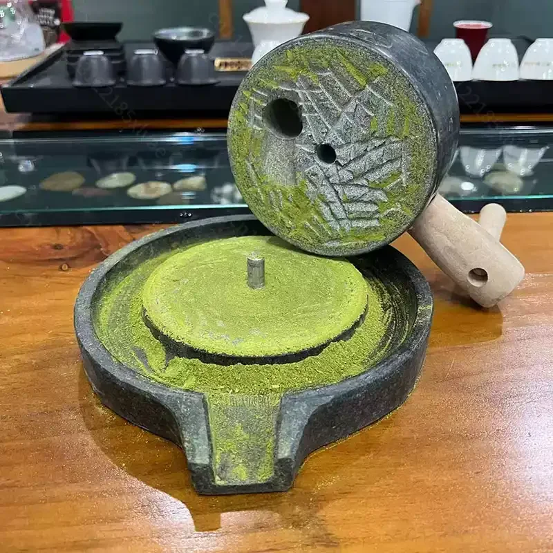 Blue Stone Small Tea Grinder Handmade Matcha Stone Mill Hand‑Operated Tea Grinding Teaching Tool For Tea Culture Study