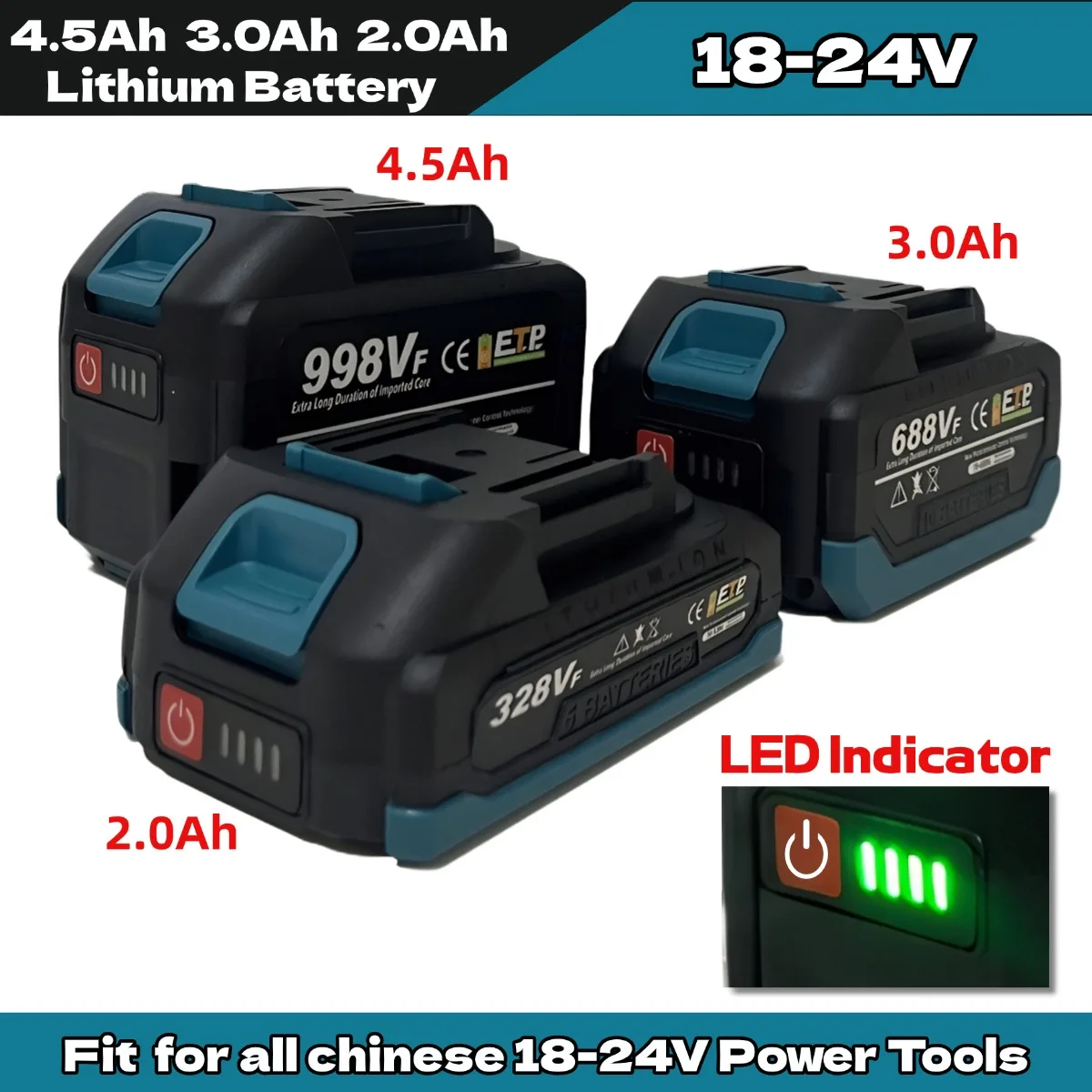 고용량 18-21V 4.5Ah 3.0Ah 2.0Ah 충전식 리튬 이온 배터리 충전기 포함 마키타 BL1830 BL1840 BL1850 전동 공구용