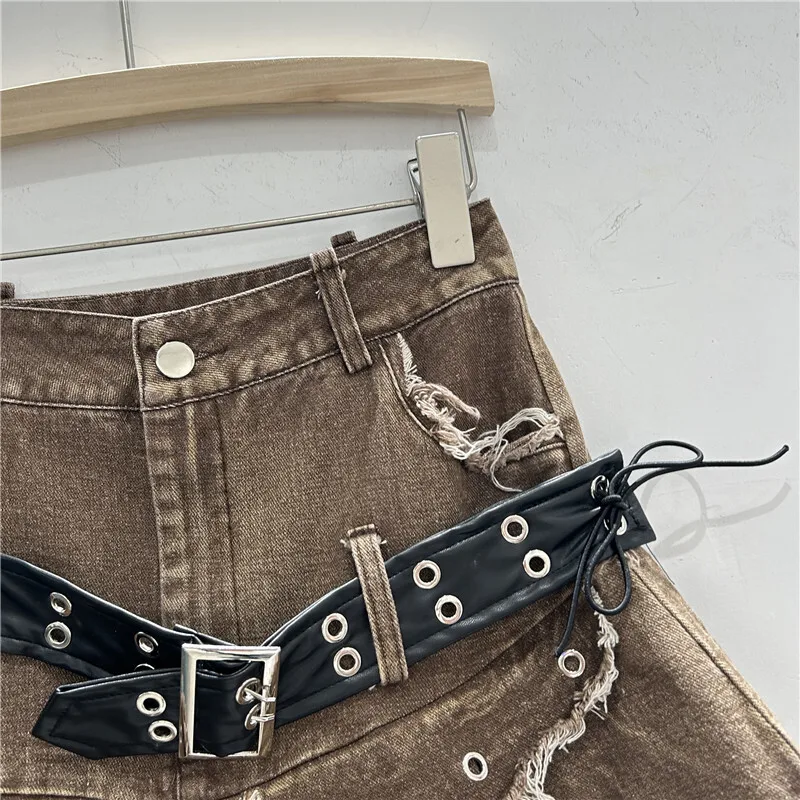 WTHT nuevo diseño de cinturón Vintage para mujer Mini faldas acampanadas con borde de rebaba 2025, Falda plisada de cintura alta a la moda de verano para mujer 1LS1767