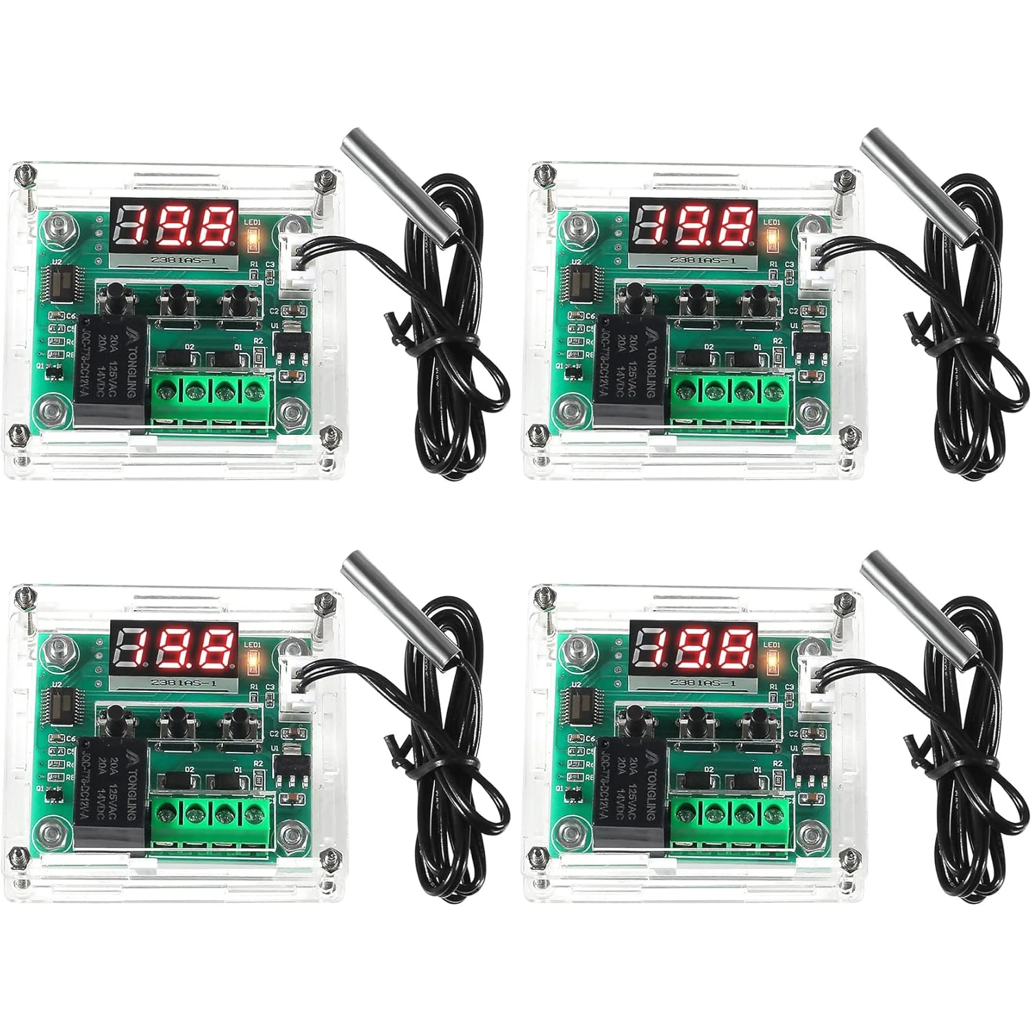2sets W1209 12V DC Digital Temperature Controller Board with Case LED Display -50~110°C Electronic Temperature Control Module