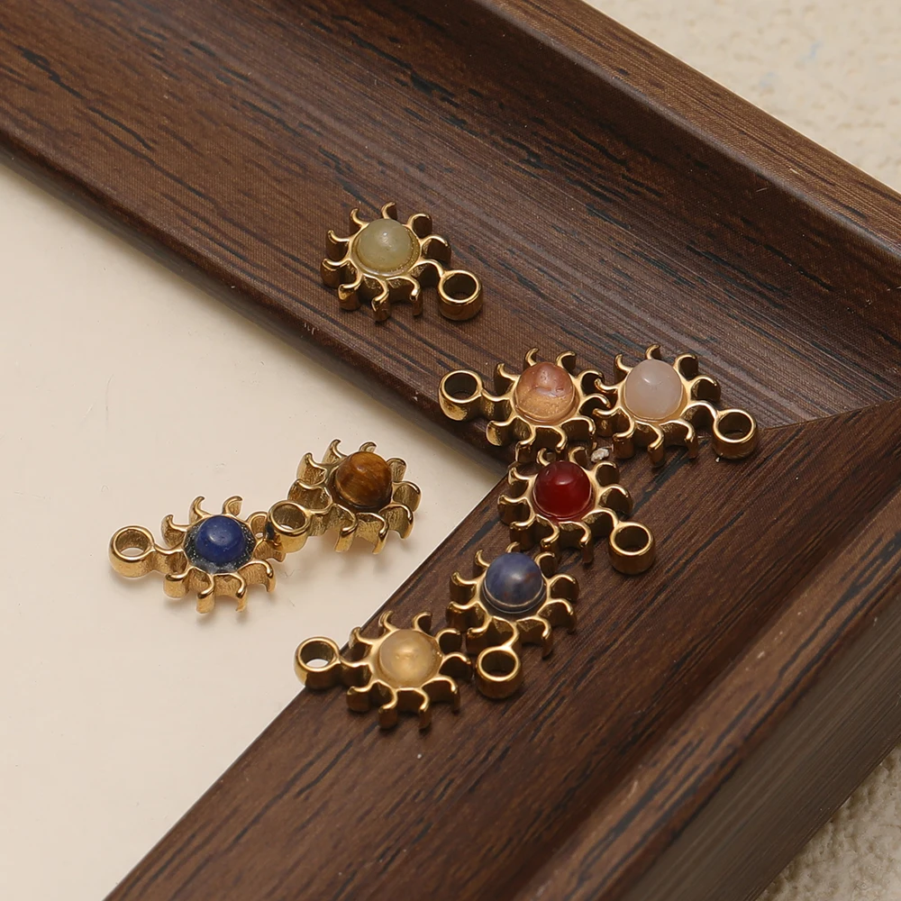 5 Stück Edelstahl Naturstein Sonnenblumen-Anhänger Halsketten-Charms für DIY Mode-Armband Ohrringe Material Schmuckherstellung – Detail 2