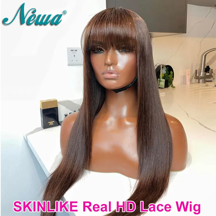 

Newa Hair 6x6 HD Lace Closure Wig With Bangs Glueless Ready Wear Wig 13X6 Ultra Fitted HD Lace Frontal Wigs Pre Plucked Colored