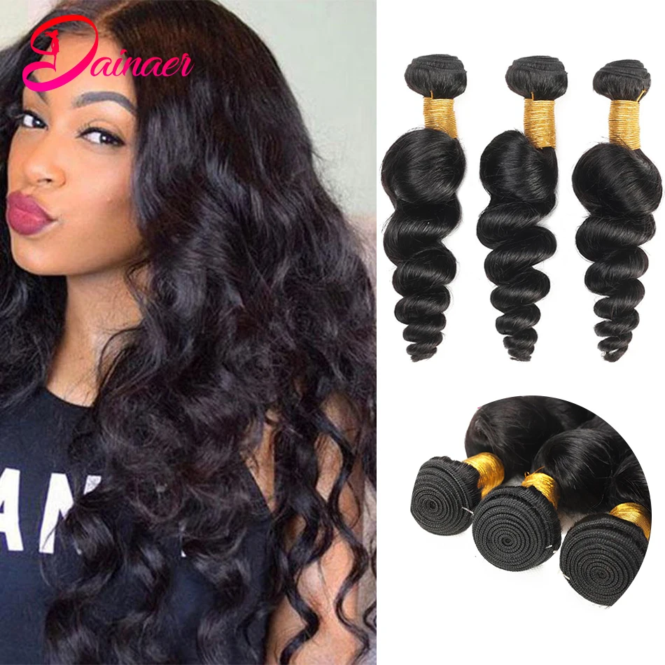 Loose Wave Bundles Remy Hair Extensions Human Hair Bundles 3PCS Natural Black 4 Bundles Deal Peruvian Hair Weave Bundles