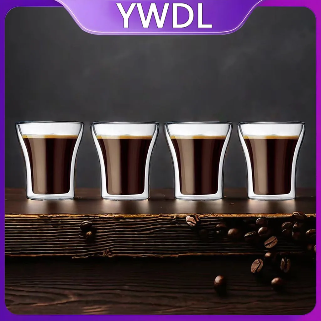 YWDL 4/6 Stück doppelwandige Glasbecher aus hochwertigem Borosilikatglas, Espressotasse für Kaffee, Tee, Wein, Milch, hitzebeständiger Trinkbecher, 80/200 ml