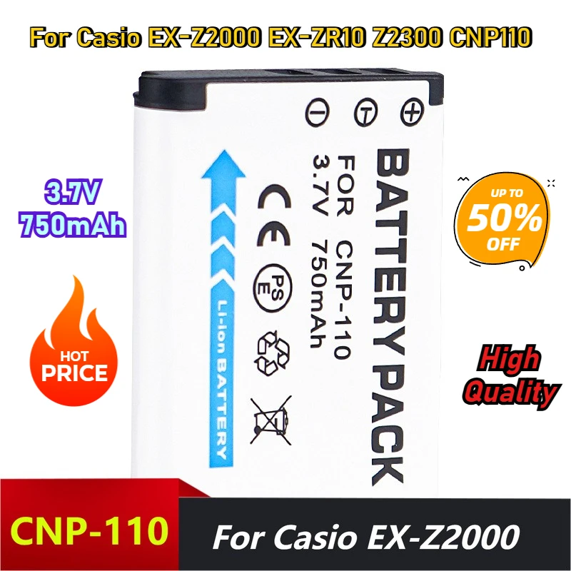 3.7V 750mAh Camera Batteries for Casio CNP-110 Battery EX - Z2000 EX - ZR10 Z2300 CNP110 Digital Battery