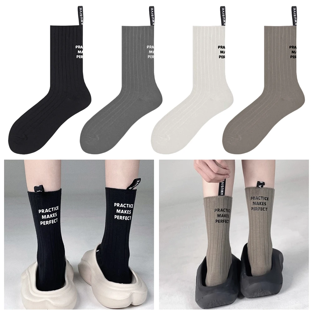 

Модные хлопковые носки, дышащие носки среднего размера с надписью, теплые мягкие напольные носки для сна для мужчин и женщин