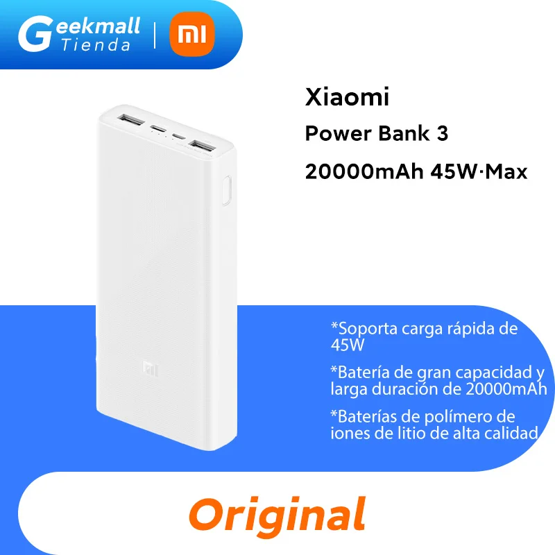 Original Xiaomi Power Bank 3 20000mAh 45W Fast Charge USB-C USB-A 20000mAh Large Capacity