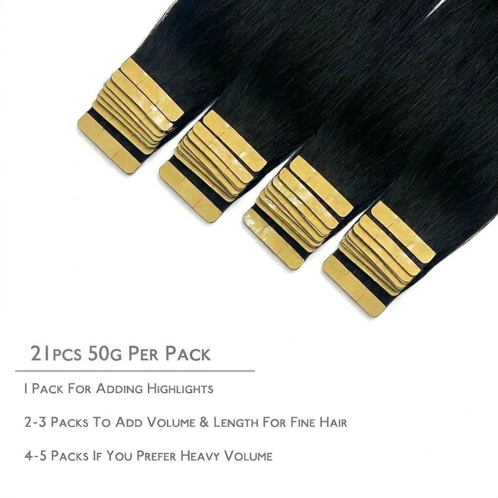 126 Pcs 300G Straight Tape In Real Human Hair Extensions 18 24 Inch 1B Natural Black Color Invisible Seamless Skin PU Weft Tape Ins Extension For Women